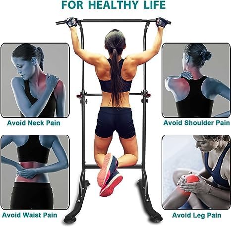 Sport Power Tower Workout Dip Station Pull Up Bar Height Adjustable Multi-Function Dip Stand for Home Gym Strength Training Fitness Equipment