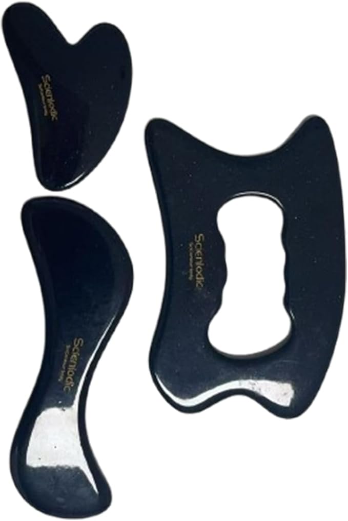 Scienlodic 3 Pcs Gua Sha Massage Tools for Face & Body (Black Gold, Resin) - Scraping Tools for Back, Legs & Muscle Relaxation, Guasha Facial Tool for Jawline Contouring & Puffiness Reduction