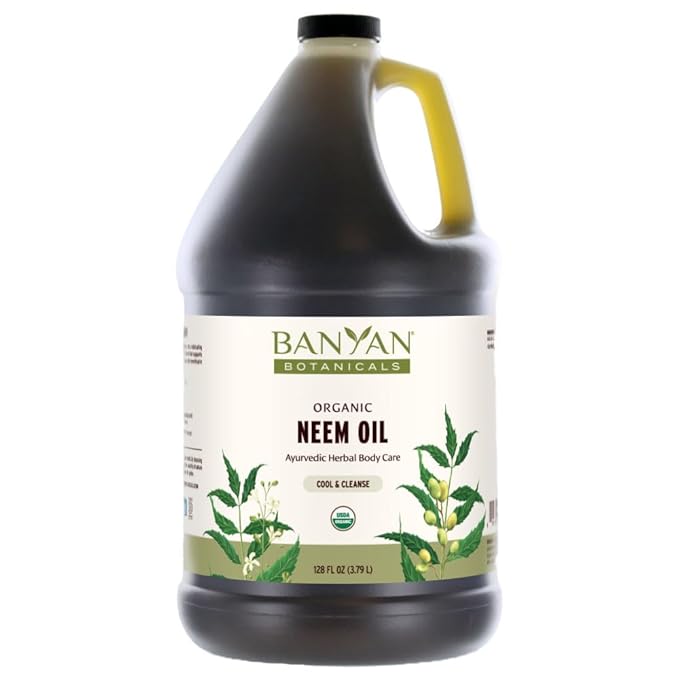 Banyan Botanicals Neem Oil – Pure & Organic Neem Oil – Traditional Ayurvedic Neem Oil That Cools & Soothes – Supports Healthy Skin, Hair, Nails & More – 128oz. – Non GMO Sustainably Sourced Vegan