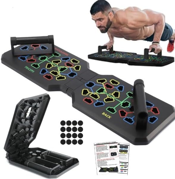 Push Up Board 12-in-1 System – Color-Coded Foldable Pushup Bar with Handles for Home Workout – Portable Full Body Strength Training Board for Chest, Shoulders, Triceps & Back