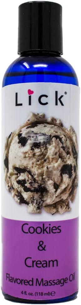 Lick Cookies and Cream Flavored Massage Oil – Creamy Dessert Edible Massage Oil with Sweet Almond Oil & Vitamin E, Smooth Glide for Couples Massage, 4 oz
