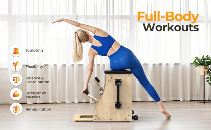 Pilates Chair with Handles, Upgrade Split Pedals & Resistance Bands - Professional Adjustable Fitness Chair for Home, Studio & Gym Use - Customizable Resistance Levels