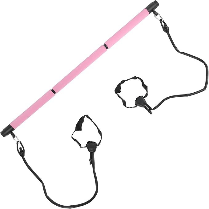 Adjustable Pilates Bar Portable 3 Sections Pilates Workout Stick Body Building Puller Yoga Pull Rods for Home Gym Office Travel Fitness Equipment Steel Pipe Foam 35 Inches