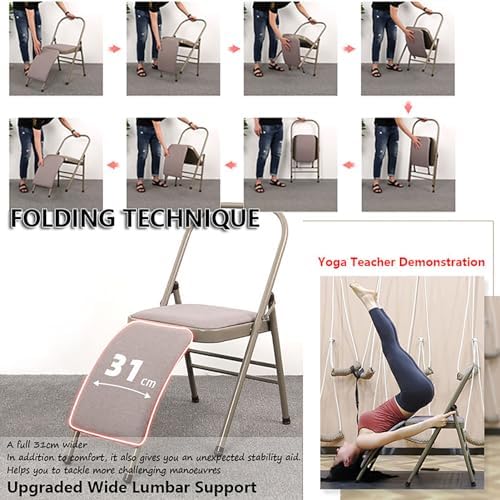 Backless Folding Yoga Chair for Headstand&Handstand Training,Inversion Stool for Restorative Flow and Back Pain Relief (Pink PU)