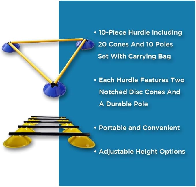Ultimate Agility Training Bundle,10-Piece Hurdle Set with 20 Cones, Adjustable Poles & Carry Bag – Speed, Agility & Coordination Drills Equipment