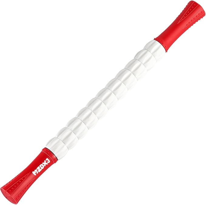 Muscle Roller Massage Roller Stick- Deep Tissue Fascia Blaster for Myofascial Pain Relief, Lymphatic Drainage & Body Sculpting, Handheld Physical Therapy & Recovery Tool (Red White-20 inch)