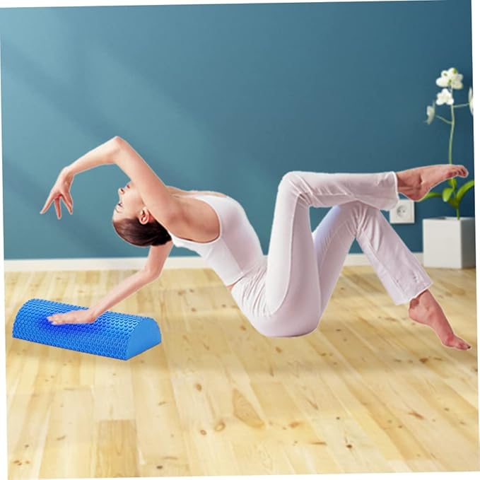Half Round Foam Roller EVA Back Exercise Shaft Yoga Columns for Deeply Tissue Muscle Massage Blue,Sports