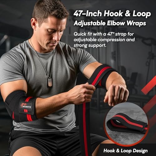 Elbow Wraps for Weightlifting - Adjustable Compression Straps & Elbow Brace for Joint Support (1 Pair), 47" Elbow Sleeves Weightlifting Men Women for Bench Press Powerlifting and Fitness Training