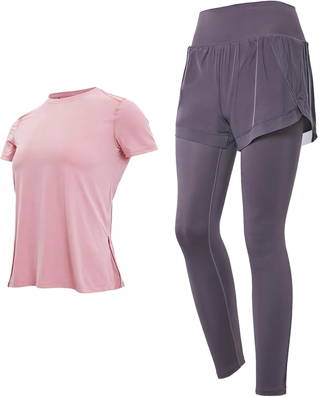 Women'S Pilates Set, Black Two-Piece Sportswear, Short Sleeve Outfit, Breathable Polyester And Spandex, Casual And Sports Xxl