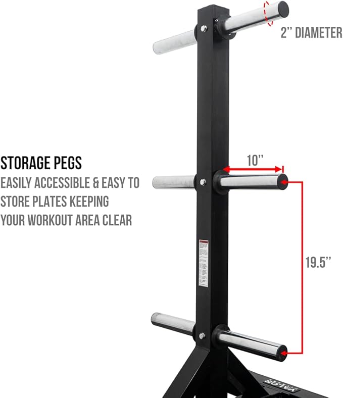 Valor Fitness Weight Plate Rack with Barbell Holders – Heavy-Duty Steel Storage Tree with 6 Pegs and 2 Vertical Bar Sleeves for Standard and Olympic Plates – 800 lb Capacity for Home & Garage Gyms