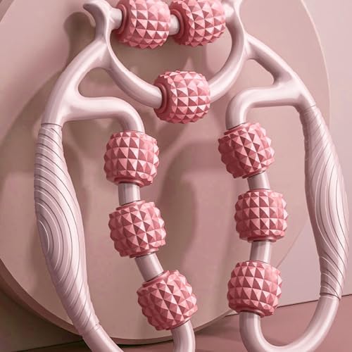 HEEPDD 9 Wheels Muscle Roller, Leg Massager Muscle Relaxation Stretching Roller Foam Roller Deep Tissue Massager for Thigh Arms Leg Waist (Pink)