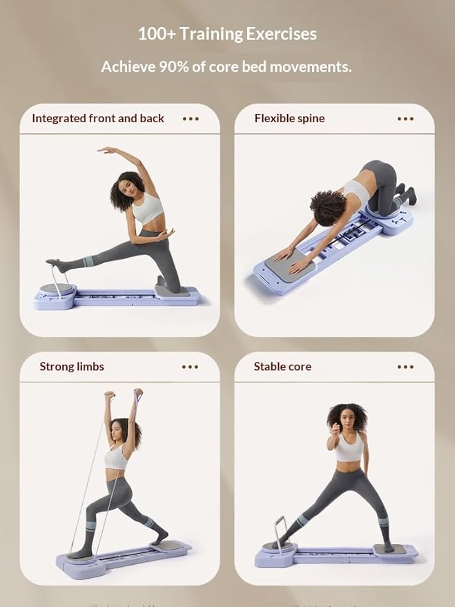 Pilates Board, Foldable Pilates Reformer Set for Home Workout with Timer, Multifunctional Portable Reformer Pilates Machine at Home Pilates Equipment