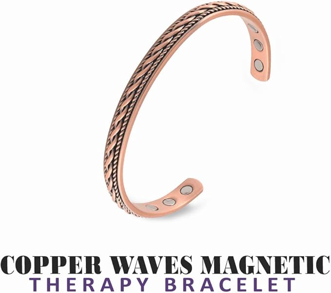 Copper Magnetic Bracelet, For Men and Women, High Power Magnets, Adjustable Bangle Waves