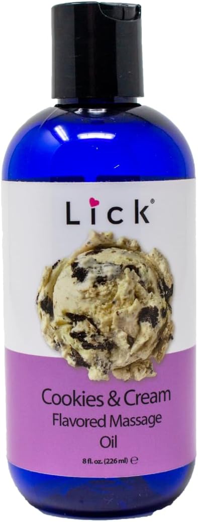 Lick Cookies and Cream Flavored Massage Oil – Creamy Dessert Edible Massage Oil with Sweet Almond Oil & Vitamin E, Smooth Glide for Couples Massage, 8 oz