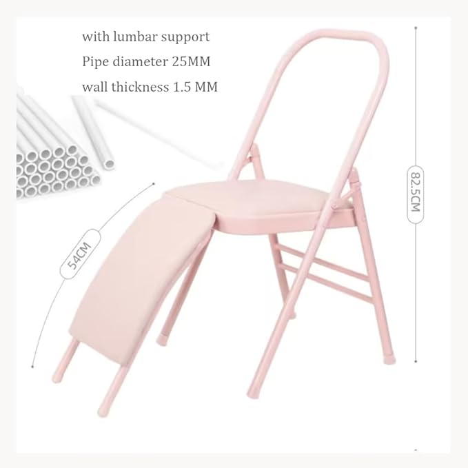 Pilates Yoga Chair,Professional Iyengar Auxiliary Chair,Hardened Thick Yoga Folding Chair,Solid Anti-Slip, Stable,Foldable and Portable Backless Chair,Pink- Yoga Chair (with Waist Drag)