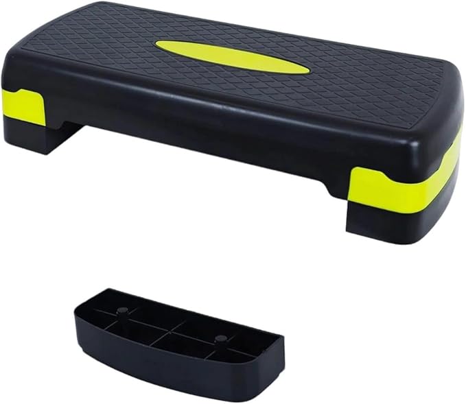 Adjustable Aerobic Stepper Platform, 27 Inch Non-Slip Workout Step with Removable Risers for Home Gym, Cardio, HIIT Training, Black and Lemon