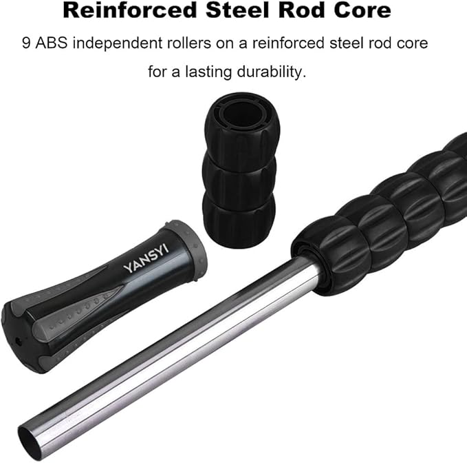 YANSYI Deep Tissue Massage Stick Professional Muscle Recovery Roller - 9-Roller for Post-Workout Soreness, Leg & Back Pain Relief - Portable Physio Tool for Athletes (Gray)