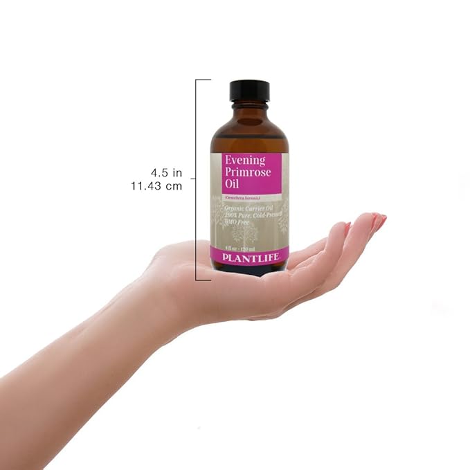 Plantlife Evening Primrose Carrier Oil - Cold Pressed, Non-GMO, and Gluten Free Carrier Oils - for Skin, Hair, and Personal Care - 4 oz