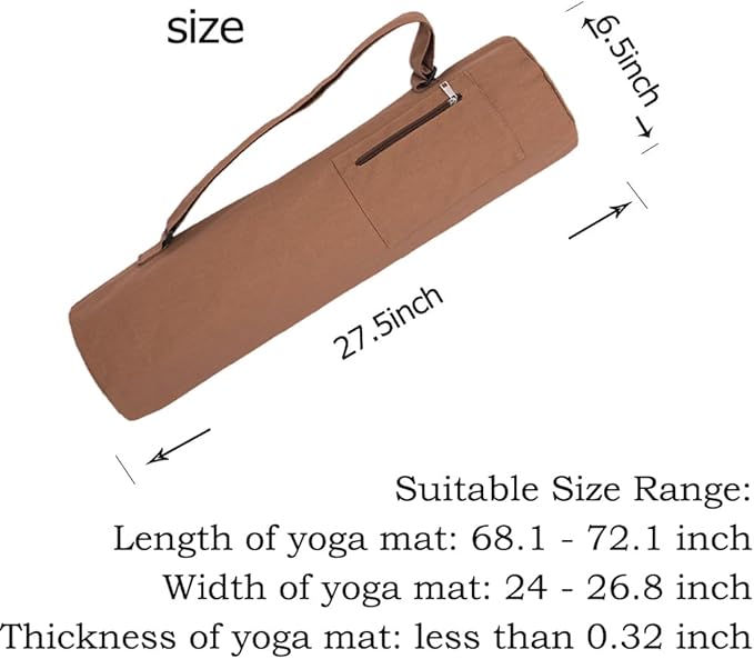 Cotton yoga mat bag with Pockets and Adjustable Strap - Full Zip Cargo Yoga Mat Carrier Bag - Bag for 1/4" 1/3" Thick Yoga Mat