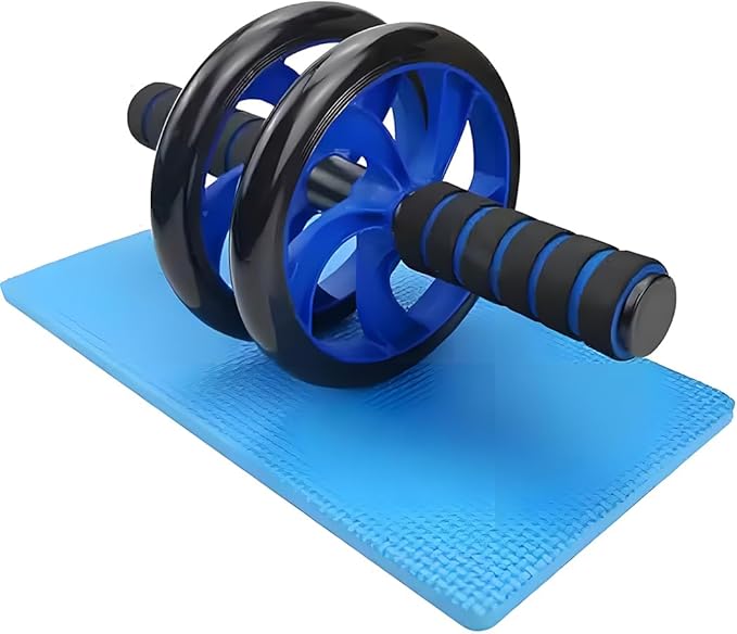 Abdominal Roller Wheels Ab Trainer with Knee Pad Core Workout Exercise Muscle Fitness Equipment Men Women for Home Office Gym Outdoors (Blue And Black)