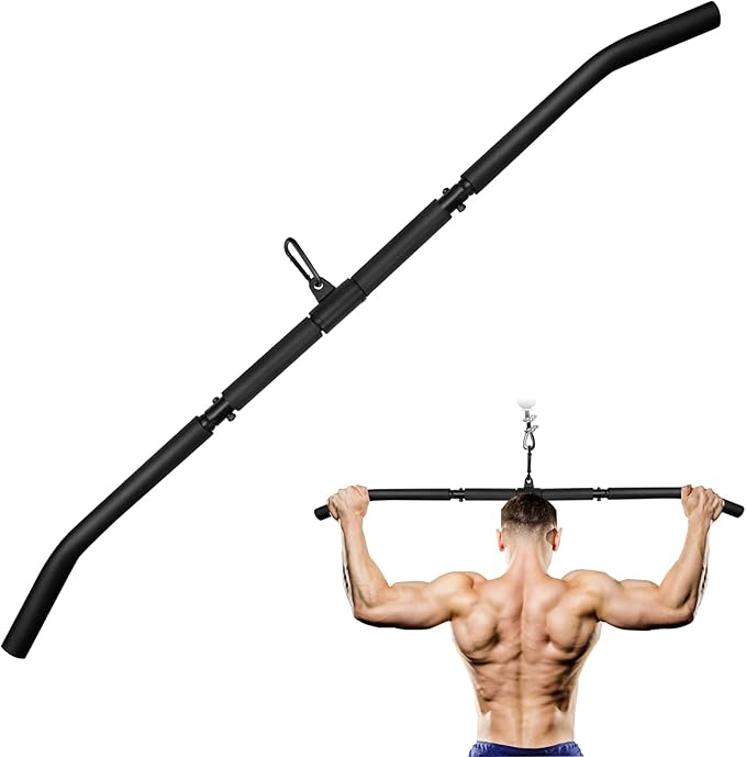 46" Lat Pulldown Attachments Bar For Cable Machine,2 in 1 Wide Grip Rotating Bar For Homr Gym Pulley System,Tricep Press Down Straight Bar With Foam Handle (Black, 46")