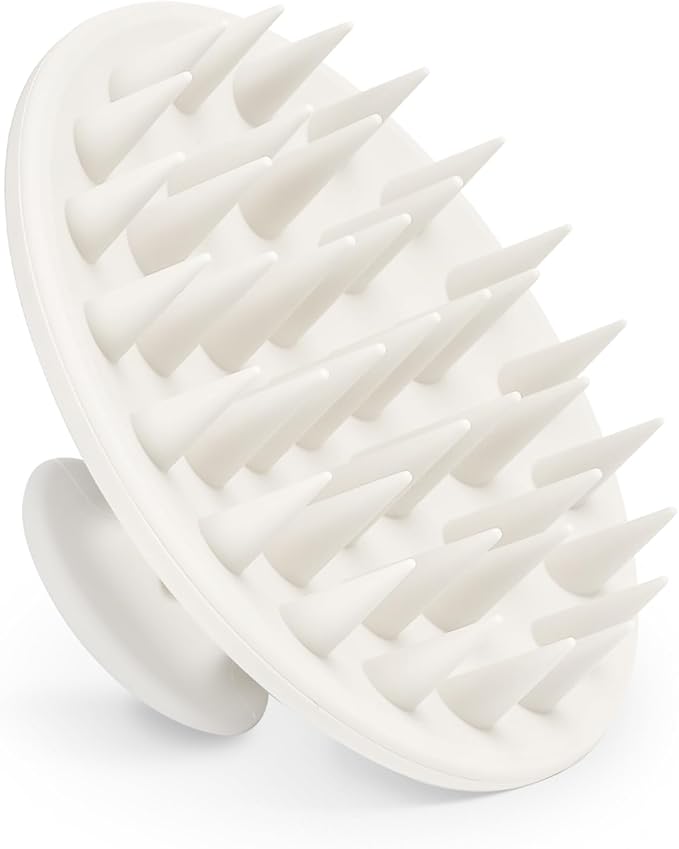 Silicone Scalp Massager Shampoo Brush, Scalp Brush for Hair Growth & Dandruff Removal, Hair Scrubber Scalp Stimulator Exfoliator Brush with Soft Bristles for Wet Dry Scalp Care (White)