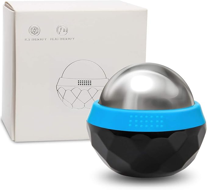 Coolrunner Cold Massage Roller Ball, Cryosphere Cold Massage Ball- Heat Therapy & Cold Therapy Relief with Cold Gel Core- Helps with Muscles Recovery and Inflammation for Shoulders, Neck (Black Blue)