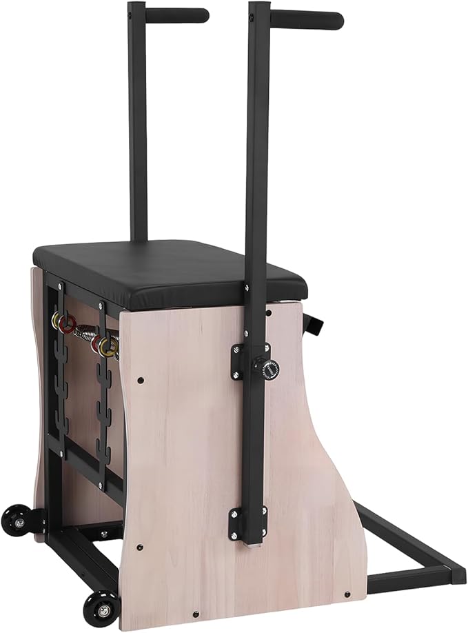 Oak Wood Pilates Chair Professional Yoga Chair Pilates Machine with Adjustable Resistance Handles and Split Pedals for Home and Studio Use