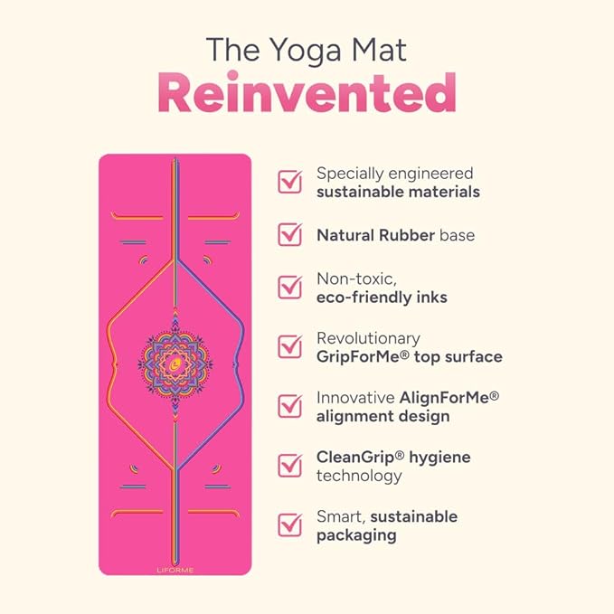Liforme Printed Yoga Mat Collection - Free Yoga Bag Included - Patented Alignment System, Warrior-like Grip, Non-Slip, Eco-friendly, Sweat-resistant, Long, Wide and Thick for Comfort