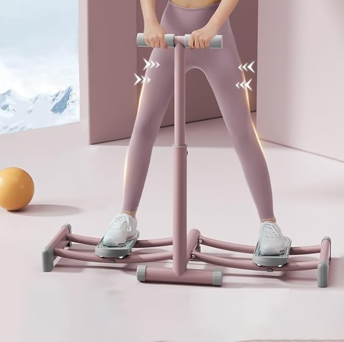 Foldable Ski Machine Ski Simulator Leg Exercise Equipment Weight Loss Thin Legs Pelvic Floor Trainer for at Home Gym(Pink,with armrests)