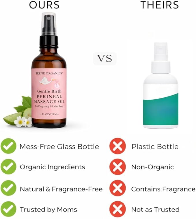 Organic Perineal Massage Oil Spray by Irene Organics for Pregnancy and Postpartum - Prevention for Perineum Tearing, All Natural, Pregnancy Third Trimester Must Haves for Childbirth