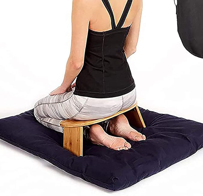 Bamboo Meditation Bench, Foldable Portable Meditation Stool, Ergonomic Sturdy Monk and Camel Kneeling Meditation Stool