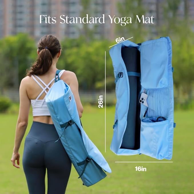 Tumaz Yoga Mat Bag | Padded Adjustable Shoulder Strap | Fits Up to 26" Mats | Multi-Pocket Storage for Essentials | Heavy-Duty G-Hook Closure | Lightweight & Durable for Yoga, Pilates & Fitness