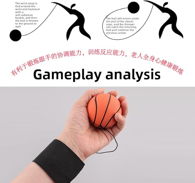 Wrist Rebound Ball (4 Seasons Universal)| Premium Rubber Wear-Resistant| Reaction Training Hand-Brain Coordination| Prevents Dementia for Adults/Seniors - Fitness/Outdoor/Party Essential