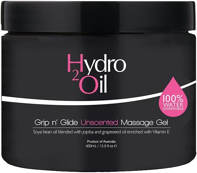 Hydro 2 Oil Unscented Massage Gel 13.5 fl oz - Water Dispersible Formula with Jojoba and Grapeseed Oil Enriched with Vitamin E