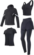 Pilates Set For Women, Four-Piece Yoga Outfit With Jacket, Bra Top, Shorts, And Pants, Xxl, Black, Breathable, Anti-Pilling, Fits 5 Ft To 5 Ft 11 In, 110 To 330