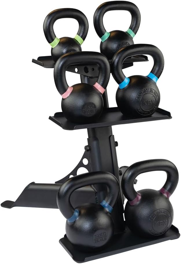 Body-Solid (GDKR50B) 3-Tier Kettlebell Rack - Compact, Durable Kettlebells Weight Stand for Home Gym, Fits 5-50 lb Kettle bells