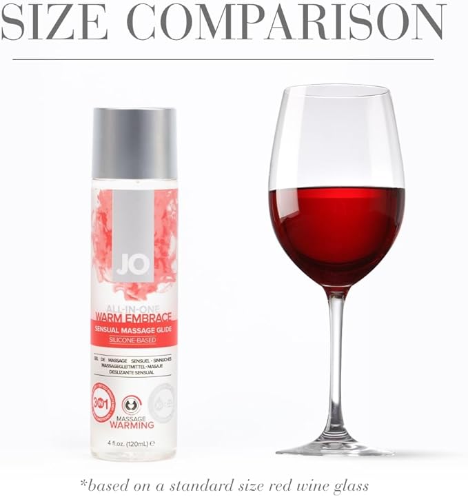 JO All-in-One Warming Silicone Massage Oil – Fragrance Free Long Lasting Personal Lube & Massage Glide – 4 fl oz