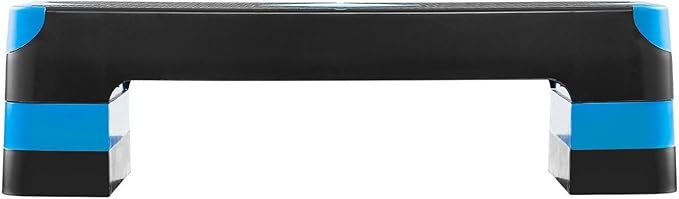 Aerobic Exercise Step Platform, 28-Inch Workout Aerobic Stepper, Height Adjustable Fitness Training Step Deck Trainer with 4 Risers, Non-Slip Surface Bench for Home Gym Cardio Strength, Blue