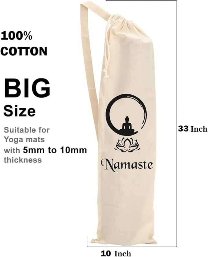 Mayatra's Organic Large Yoga Mat Tote Bag Cover -100% Cotton Lightweight,Washable Yoga Dust Bag With Adjustable Strap Unisex