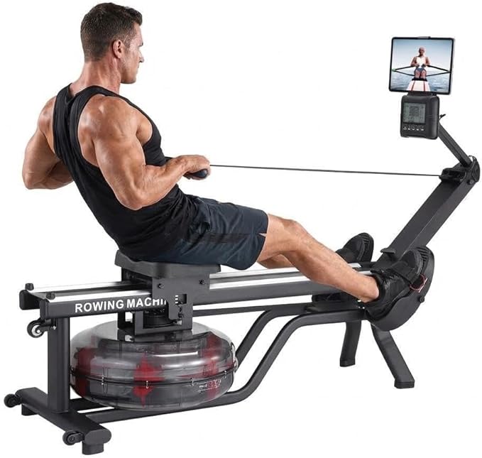 380 Lbs Capacity Water Rowing Machines for Home,Foldable Rower Machine with Led Digital Monitor, Wide Ergonomic Seating & App Compatible,for Gym Exercise The Upper Body Workout