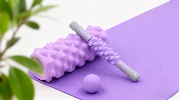 4 in 1 Foam Roller Set, Trigger Point Foam Roller with Massage Stick & Massage Ball, Deep Tissue Muscle Massage Tool for Pilates Yoga Fitness Full Body Relaxation