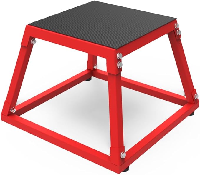 Metal Plyometric Jumping Box, 12 Inch Steel Plyo Box for Fitness Exercise Home Gym, Red, 550 LBS