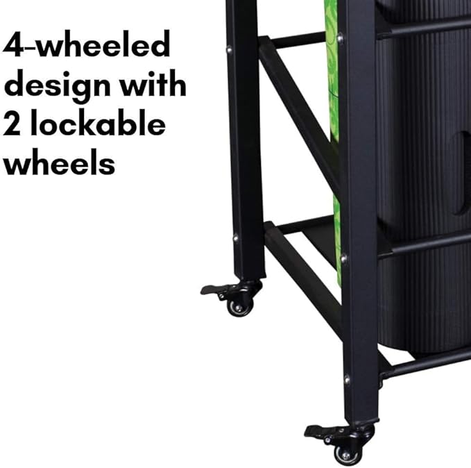 Body-Solid (GYR500 Foam Roller Storage Organizer and Yoga Mat Rack Holder with Lockable Wheels, Commercial and Home Gym Accessories Can Hold 12 Fitness Rollers and Mats