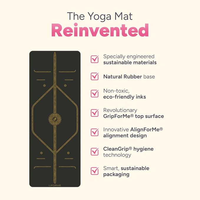 Liforme Printed Yoga Mat Collection - Free Yoga Bag Included - Patented Alignment System, Warrior-like Grip, Non-Slip, Eco-friendly, Sweat-resistant, Long, Wide and Thick for Comfort