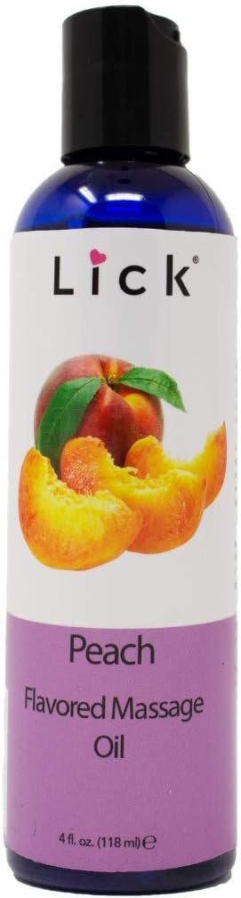 Lick Peach Flavored Massage Oil – Sweet Juicy Edible Massage Oil with Sweet Almond Oil & Vitamin E, Lightweight Glide for Couples Massage & Relaxation, 4 oz