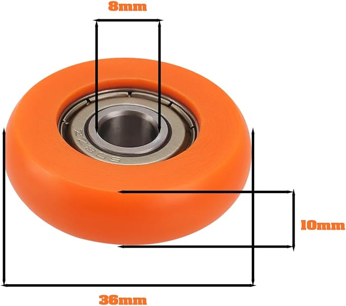 2PCS Rowing Machine Seat Wheel Outer Diameter 36mm Width 10mm Inner Diameter 8mm Nylon Stainless Steel Roller Wheel with Bearing Load Capacity 67kg Orange