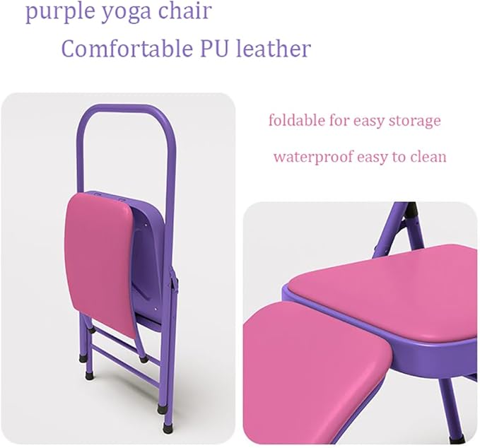 Pilates Yoga Chair,Professional Iyengar Auxiliary Chair,Hardened Thick Yoga Folding Chair,Solid Anti-Slip,Foldable and Portable Backless Chair,Purple-Yoga Chair (Without Waist Drag)