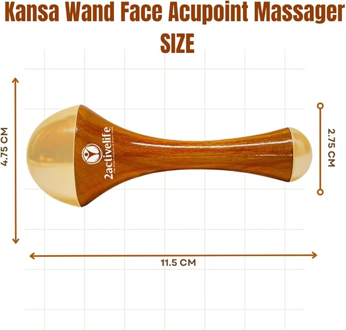 Ayurvedic Kansa Wand Massager, Dual-Sided Bronze Face Massage Tool with Teak Wood Handle, for Face Yoga, Neck & Under Eye Massage, Travel Size, Pack of 1