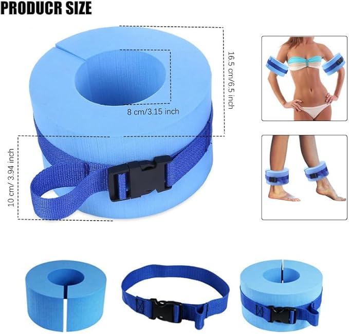 Foam Swim Aquatic Cuffs, Water Aerobics Float Ring Fitness Exercise Set, Ankles Arms Belts with Quick Release Buckle for Swim Fitness Training Set, Set of 2, Blue